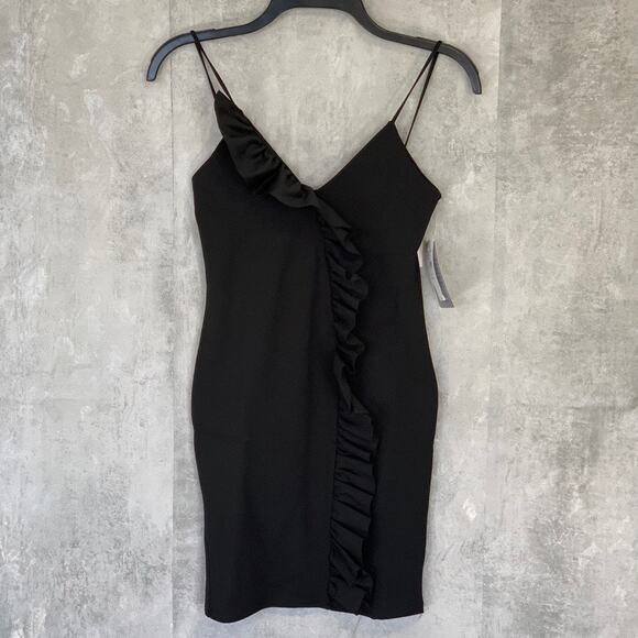 MISSGUIDED Solid Black Strappy Frill Detail Sleeveless Bodycon Mini Dress SZ 4 - Picture 1 of 11